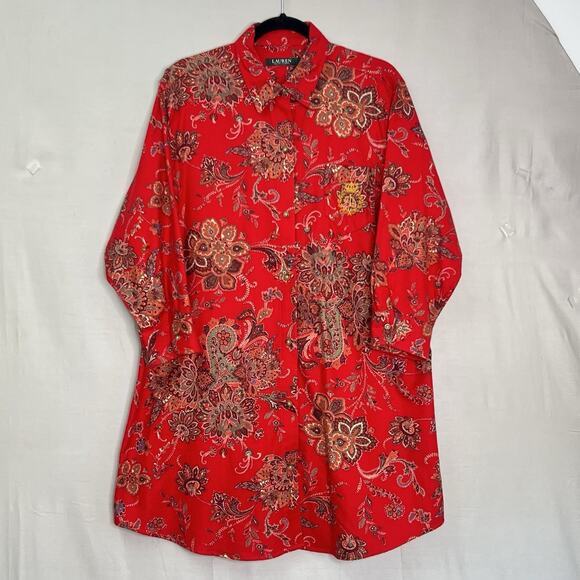 Lauren Ralph Lauren Other - Lauren Ralph Lauren Womens Red Paisley Sleep Shirt Chest Gold Emblem Sz L Prepp